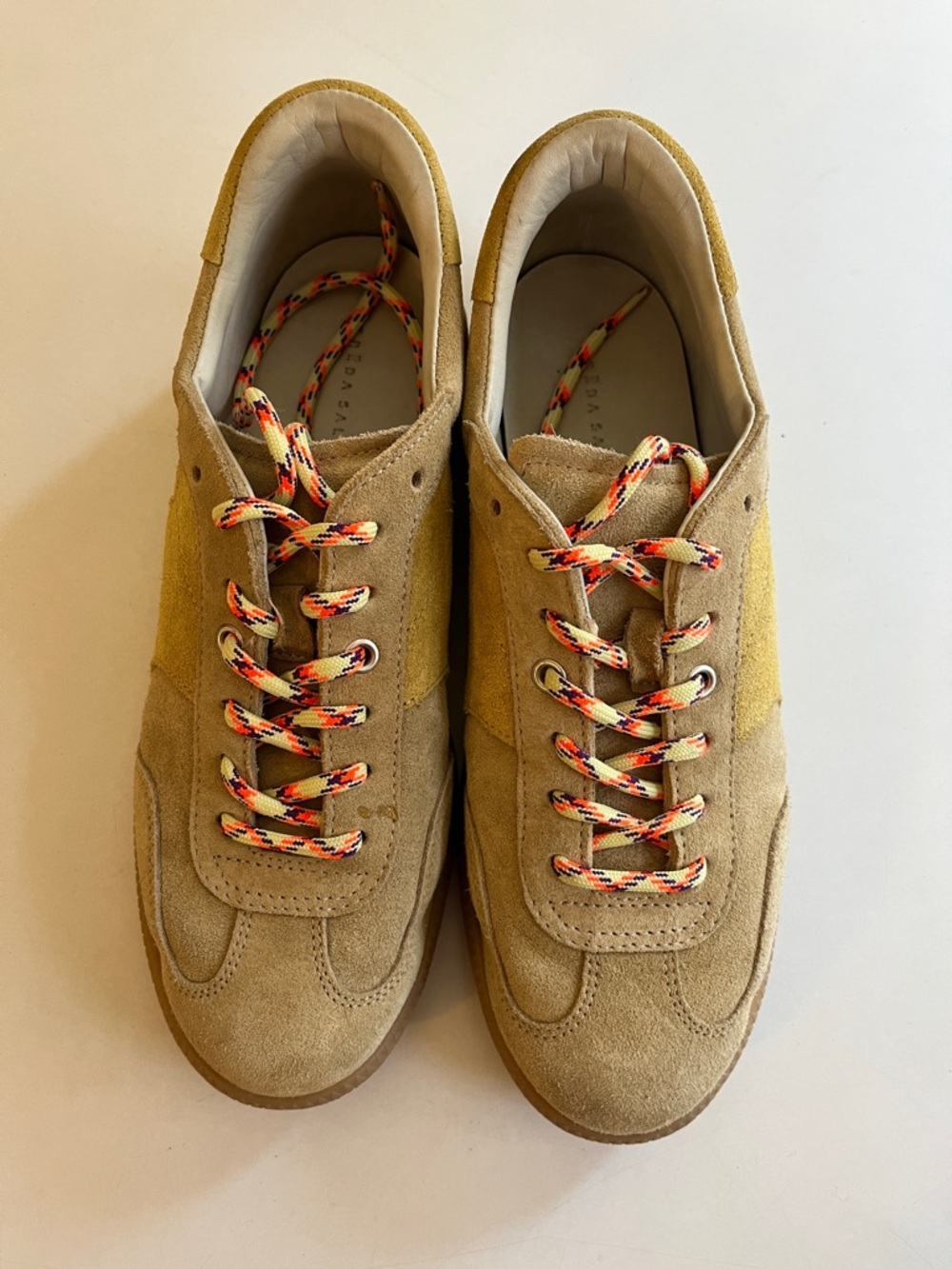 Freda Salvador Beige Suede Sneakers with Multicolor Laces